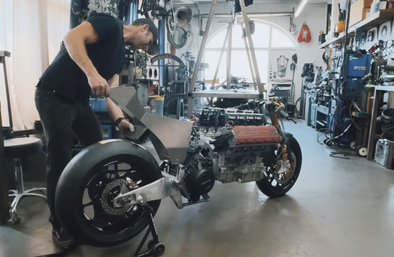 Maxwell Hazan with the Ferrari-engined bike